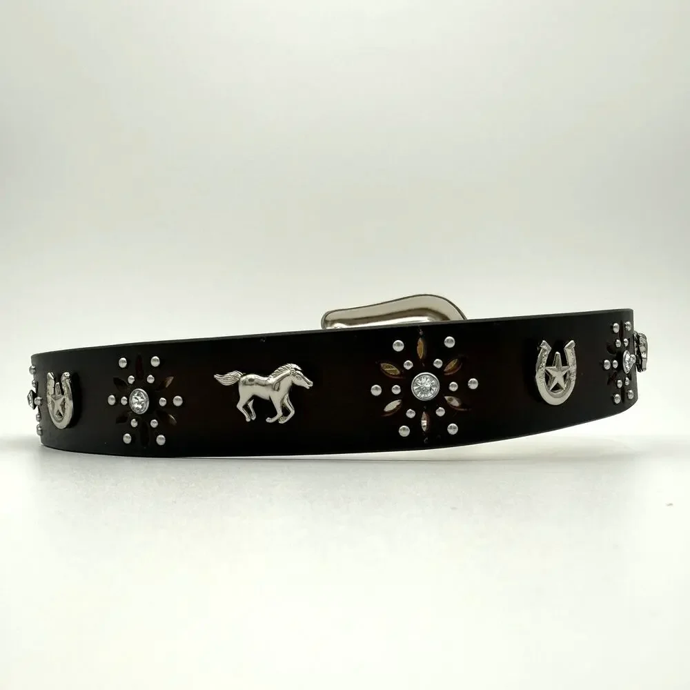 Ariat Western Horse Horshoe Concho Belt Rhinestone Brown Recycled Leather Girls